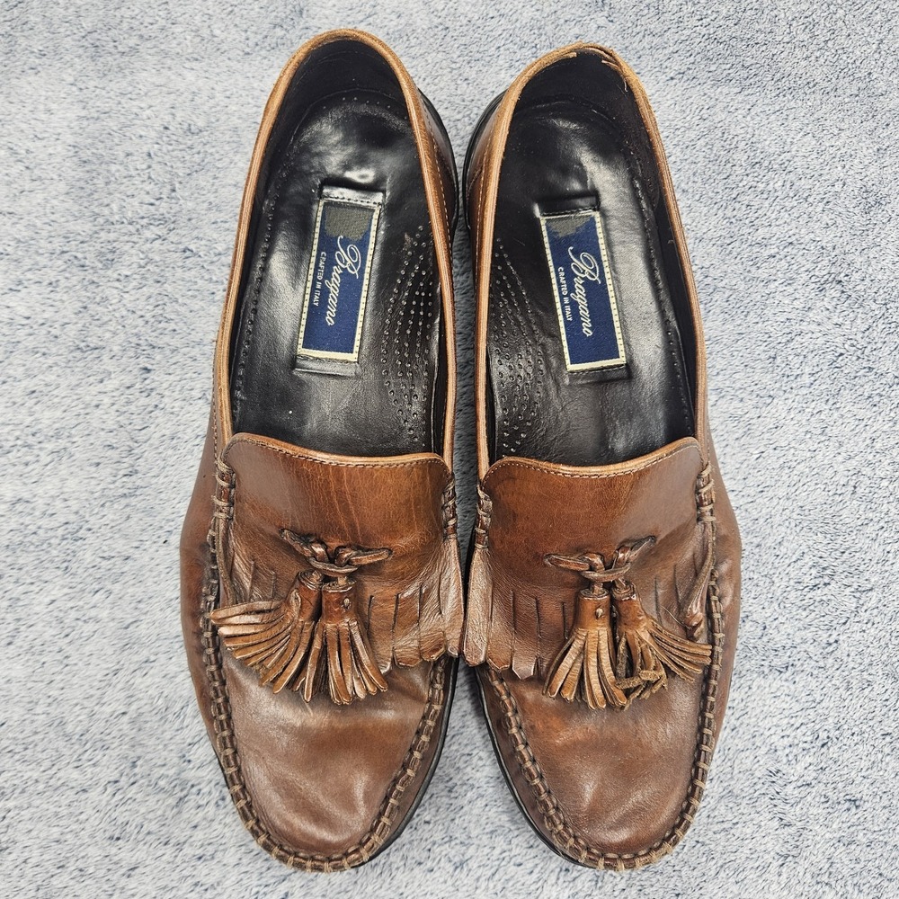 Bragano Tassel Loafers Mens 9.5 Brown Leather Kiltie Fringe Italy Dress Shoes
